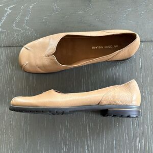 ANTONIO MELANI Women’s Tan Camel Leather Flats Slip On Comfort Shoes Size 7.5M